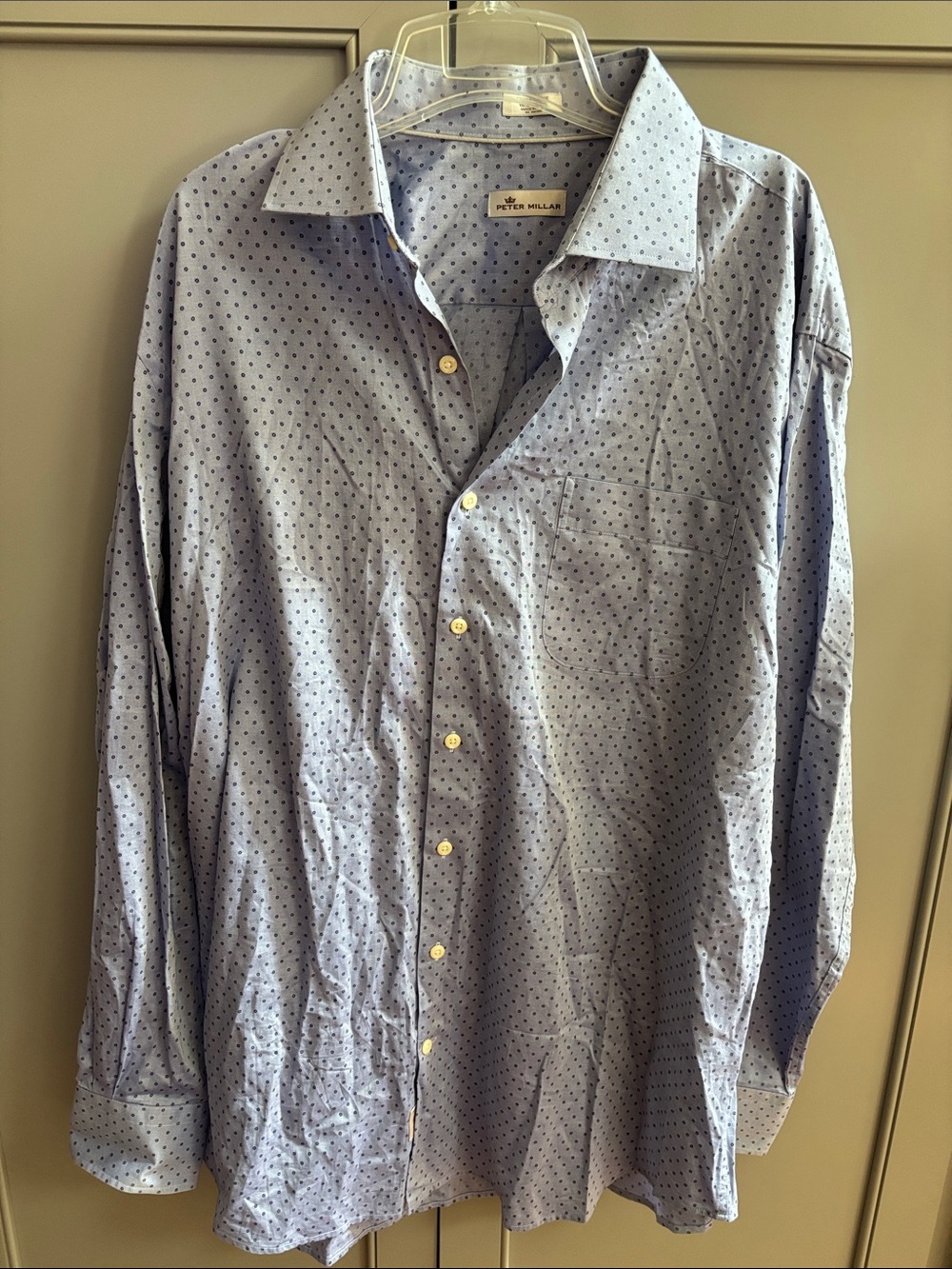 Peter Millar Light Blue Microdot Spread Collar Dress Shirt XL